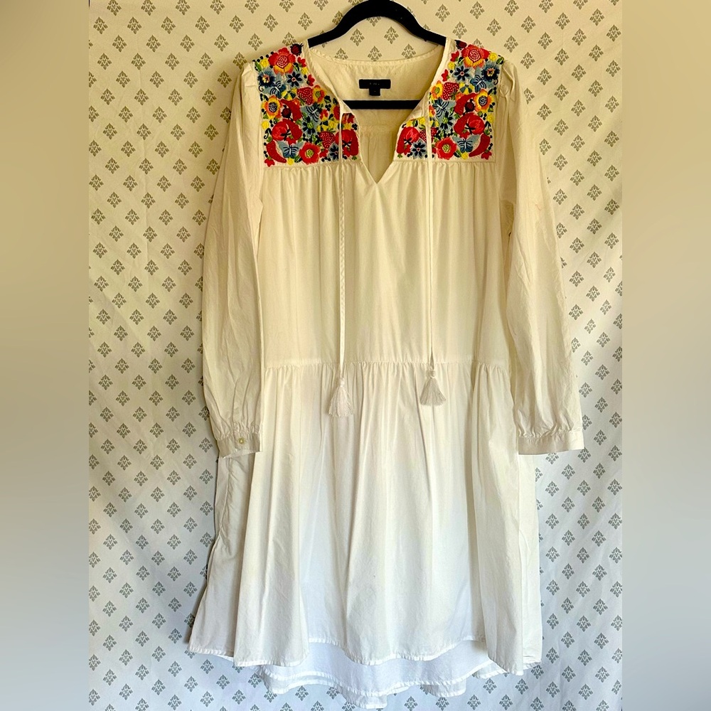 NWOT - J.Crew Lined and Embroidered Boho Split-Neck Pop-Over Dress - sz M